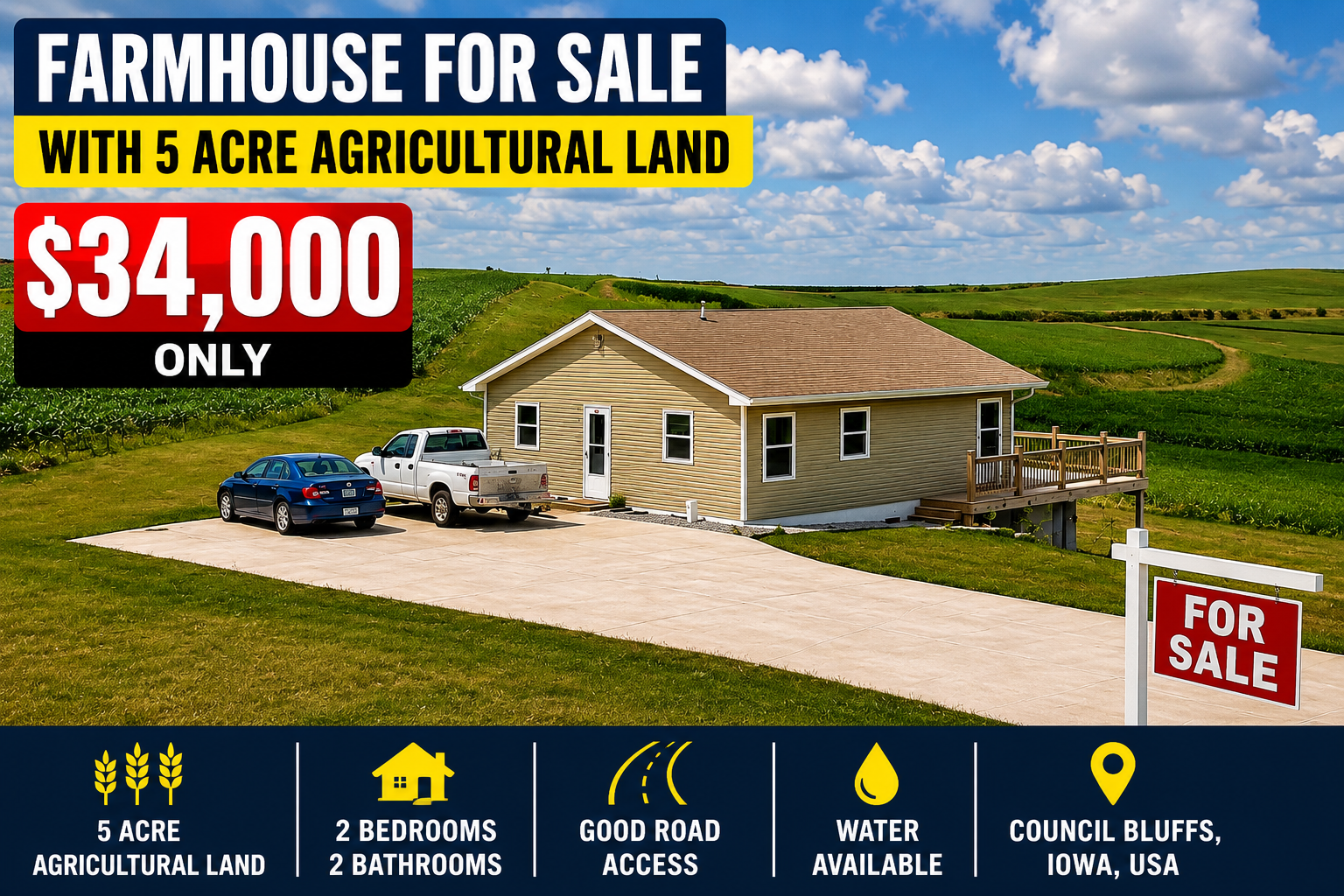 Farmhouse With 5 Acres of Land